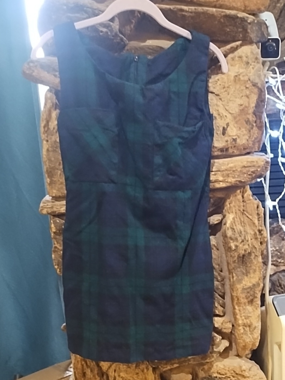 No Label Sleeveless Green & Navy Plaid Sheath Dress